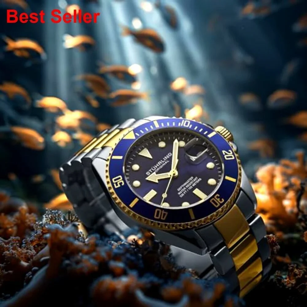 Men's Dive Watch Swiss Quartz Movement Stainless Steel Bracelet Water Resistant